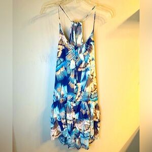 Free People Spaghetti Strap Tiered Ruffled Sun Dress Size S Shades of Blue
